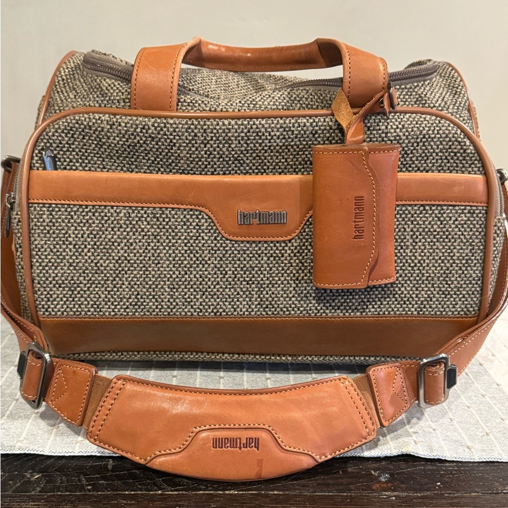 Hartmann Luggage Overnight Weekend Bag Leather 80s tweed brown tan carry on